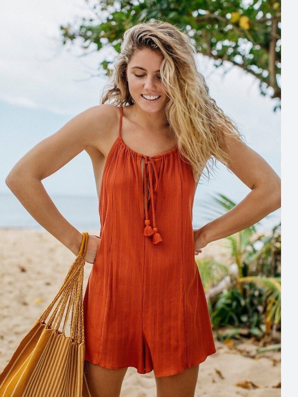 Free people intimately Big Sur playsuit orange one piece romper beach summer XS